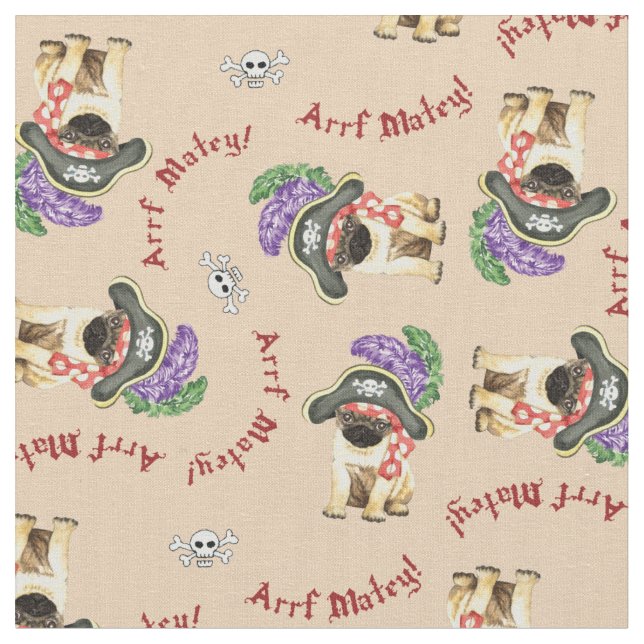 Pirate Pug Fabric (Close Up)
