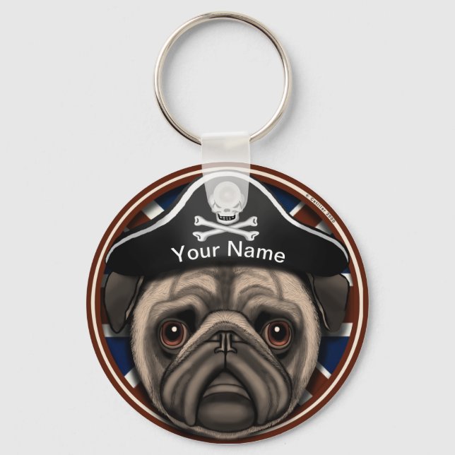 Pirate Pug Key Ring (Front)