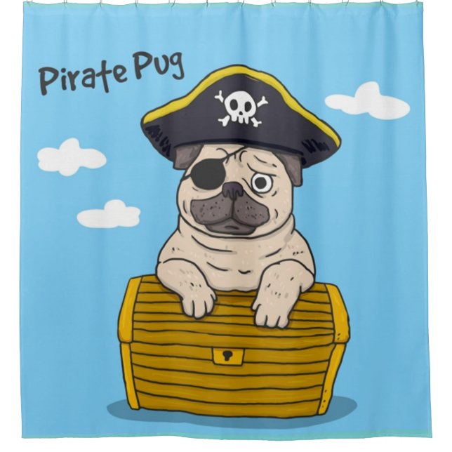 Pirate Pug Shower Curtain (Front)
