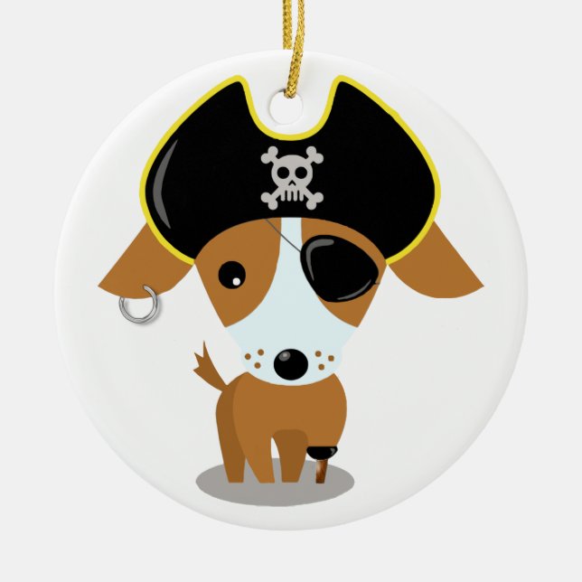 Pirate Puppy Ceramic Ornament (Front)