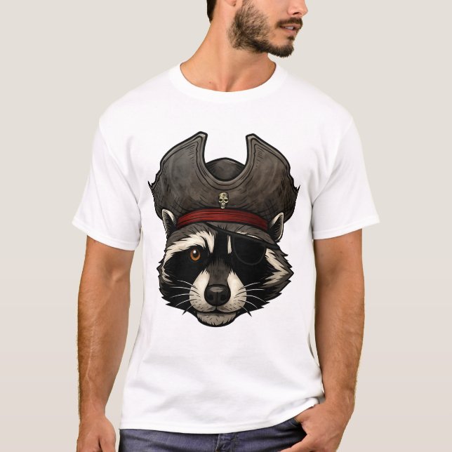 Pirate Racoon Face with Eyepatch T-Shirt (Front)