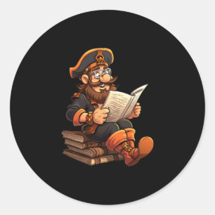 Pirate reading book funny book reader bookworm classic round sticker