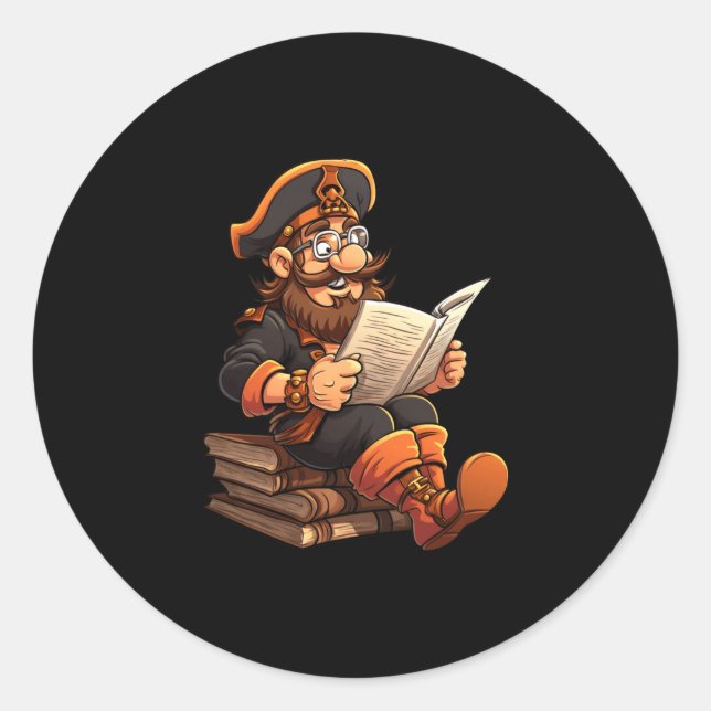 Pirate reading book funny book reader bookworm classic round sticker (Front)