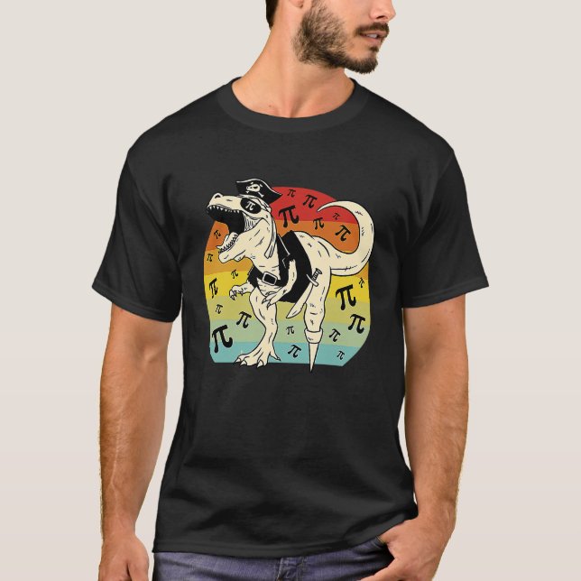 Pirate Rex Dinosaur retro sunset Pie math T-Shirt (Front)