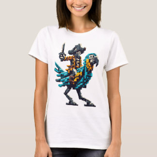 Pirate Riding Parrot Block Style Gaming Gamer Pixe T-Shirt
