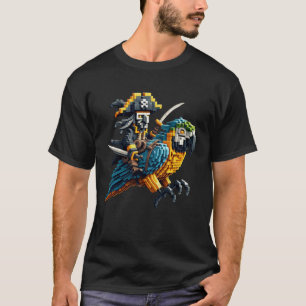 Pirate Riding Parrot Block Style Gaming Gamer Pixe T-Shirt