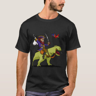 Pirate Riding T-Rex Dinosaur Funny Parrot Sailor T-Shirt