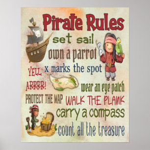 Pirate Rules Motivational Quotes - 16x20 Poster