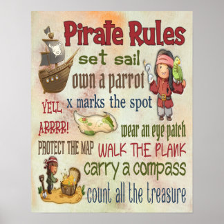 Pirate Rules Motivational Quotes - 16x20 Poster