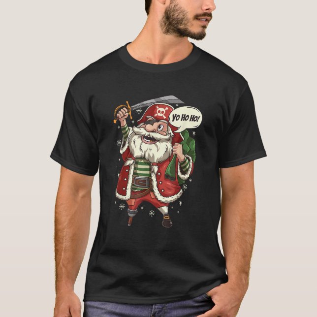 Pirate Santa Claus Yo Ho Ho Christmas Halloween  T-Shirt (Front)