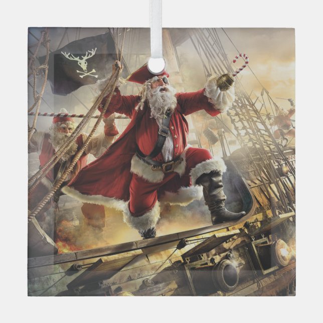 Pirate Santa Glass Tree Decoration (Front)