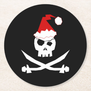 Pirate Santa Round Paper Coaster