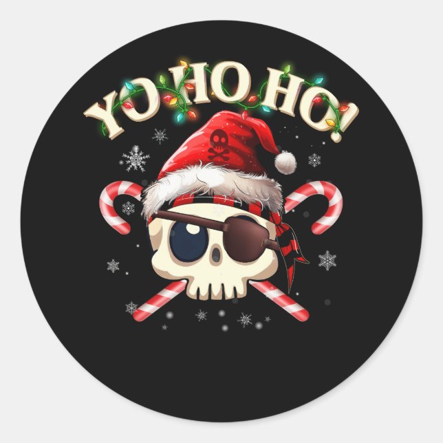 Pirate Santa Skull Crossbones Candy Cane Christmas Classic Round Sticker (Front)