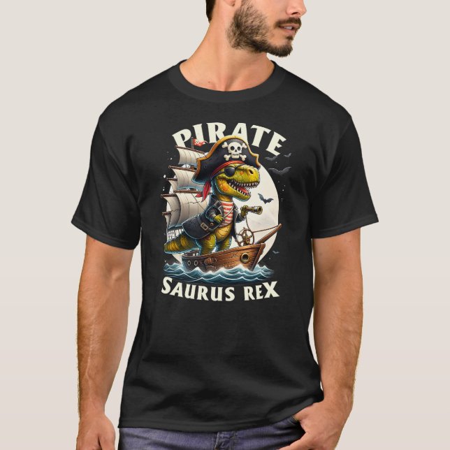Pirate Saurus Rex Halloween T Rex Dinosaur Caribbe T-Shirt (Front)