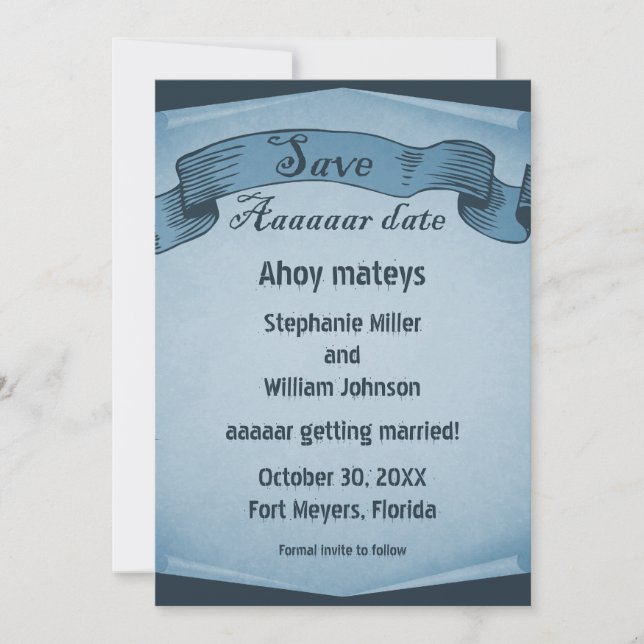 Pirate Scroll Save the Date Invite, Blue Invitation (Front)