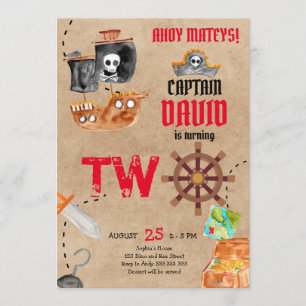 Pirate Second Birthday Boy 2nd Birthday Party Invitation