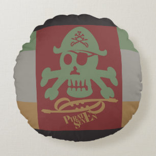 PIRATE SEVEN SKULL BY MASANSER PIXELAT ROUND CUSHION