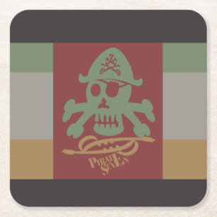 PIRATE SEVEN SKULL BY MASANSER PIXELAT SQUARE PAPER COASTER