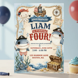 Pirate Shark Birthday Invitation for Boys