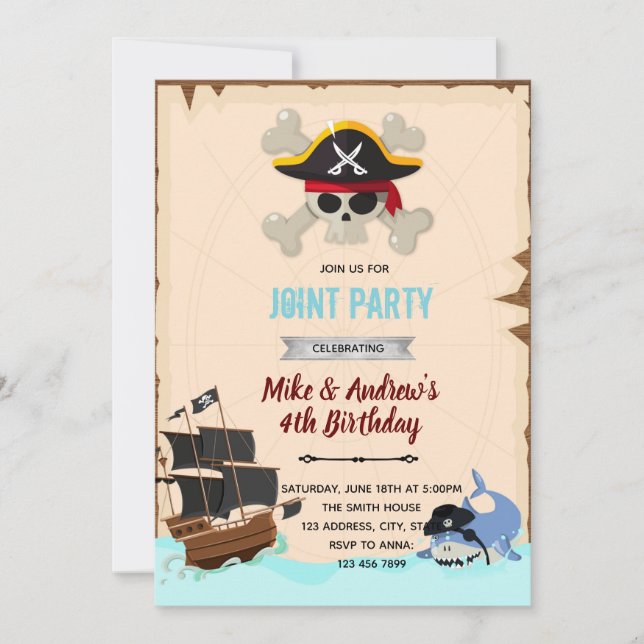 Pirate shark birthday shower invitation (Front)