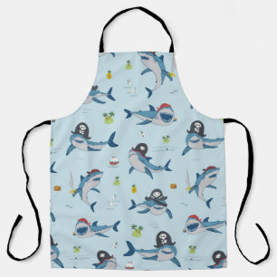 Pirate Shark Doodle Illustration Apron