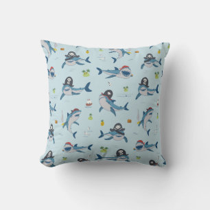 Pirate Shark Doodle Illustration Cushion