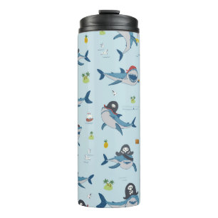 Pirate Shark Doodle Illustration Thermal Tumbler