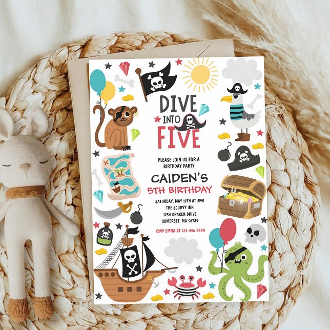 Pirate Ship 5th Birthday Dive Into Five Invitation (Creator Uploaded)