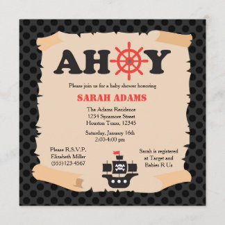 Pirate Ship Ahoy Baby Shower Invitation