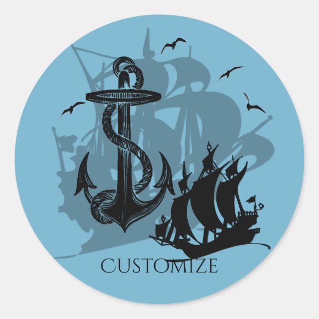 Pirate Ship & Anchor Black Silhouette Stickers 2 (Front)