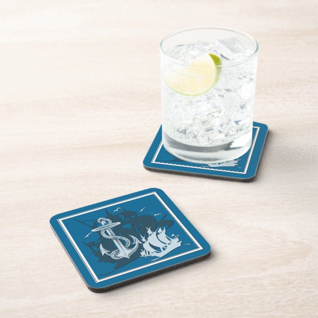 Pirate Ship & Anchor White Silhouette Coasters (Right Side)