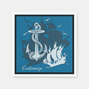 Pirate Ship & Anchor White Silhouette Napkins