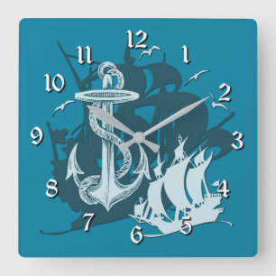 Pirate Ship & Anchor White Silhouette Wall Clock 2