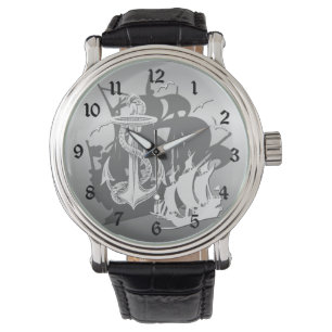 Pirate Ship & Anchor White Silhouette Watch 2