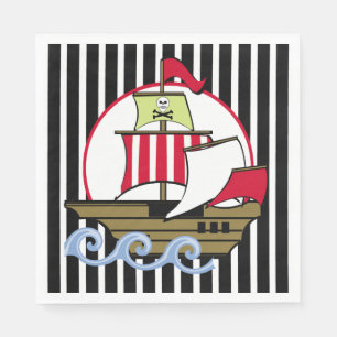 Pirate Ship and Black Stripes Napkin