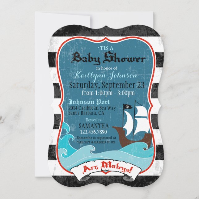 Pirate Ship and Ocean Baby Shower Invitation (Front)