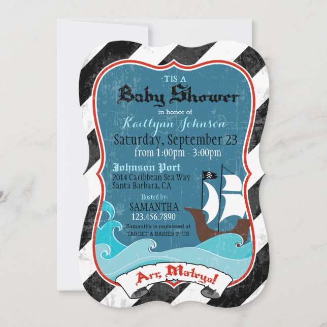 Pirate Ship and Ocean Baby Shower Invitation (Front)