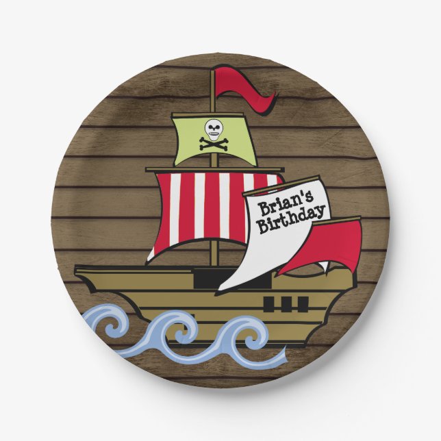 Pirate Ship and Wood Planks Paper Plate (Front)