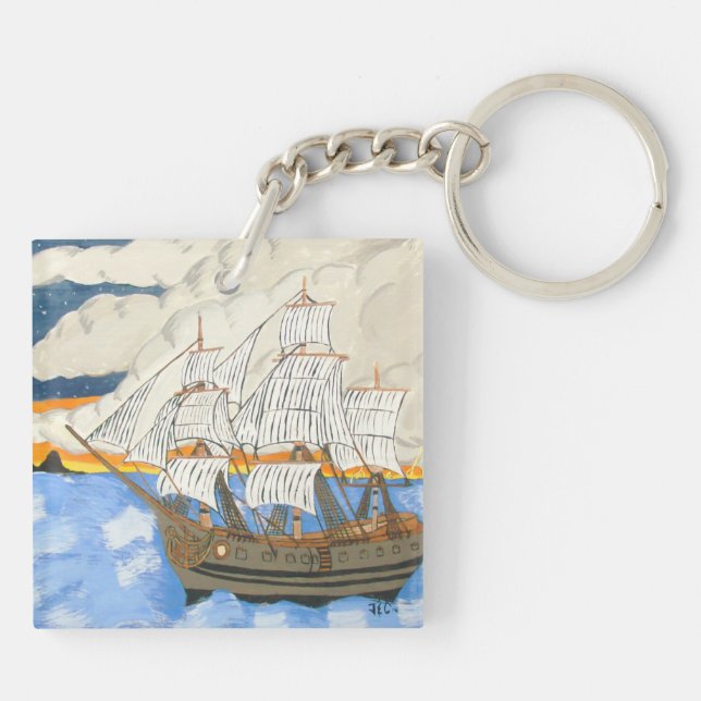 Pirate Ship at Sea Keychain (Back)