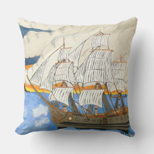 Pirate Ship at Sea Square Throw Pillow