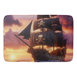 Pirate ship at sunrise/sunset bath mat