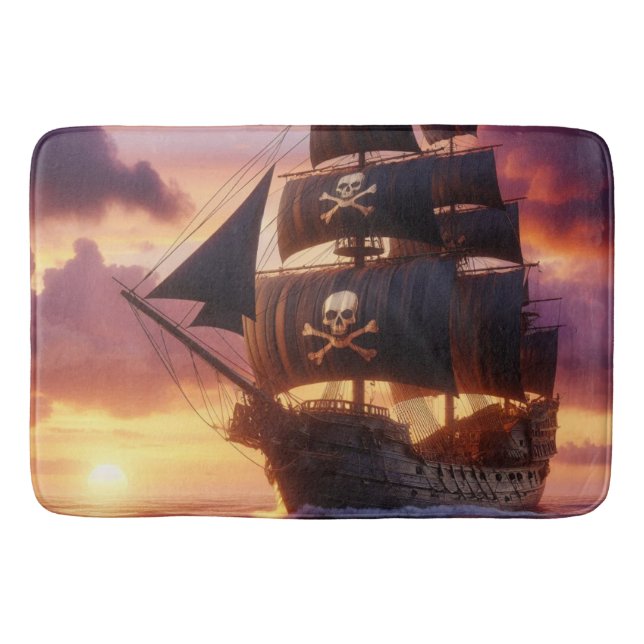Pirate ship at sunrise/sunset  bath mat (Front)