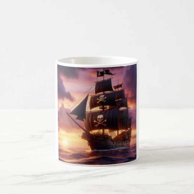Pirate ship at sunrise/sunset  coffee mug (Center)