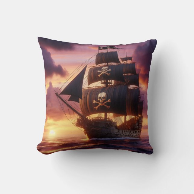 Pirate ship at sunrise/sunset  cushion (Front)