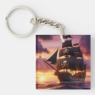 Pirate ship at sunrise/sunset  key ring