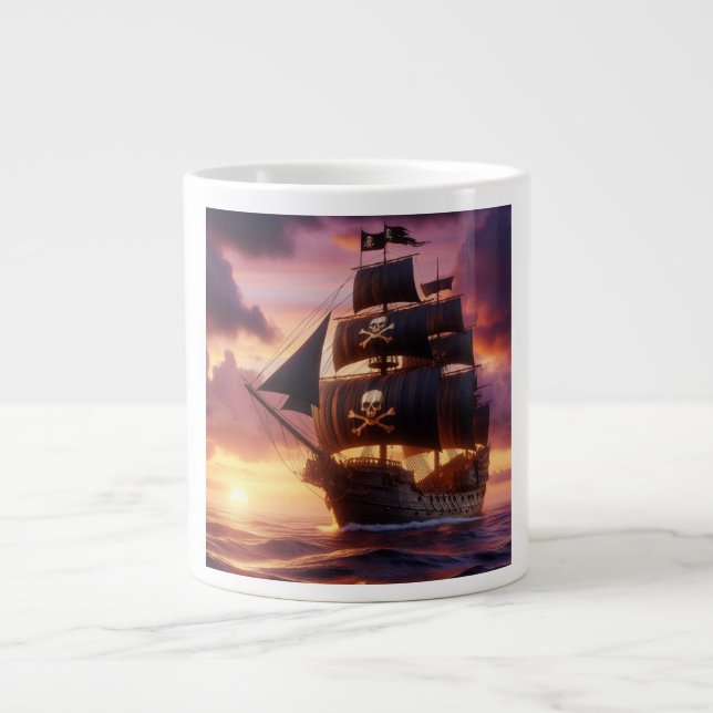 Pirate ship at sunrise/sunset  large coffee mug (Front)