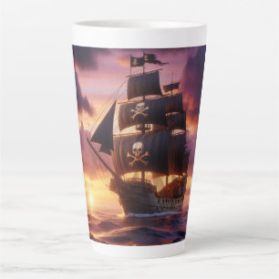 Pirate ship at sunrise/sunset latte mug