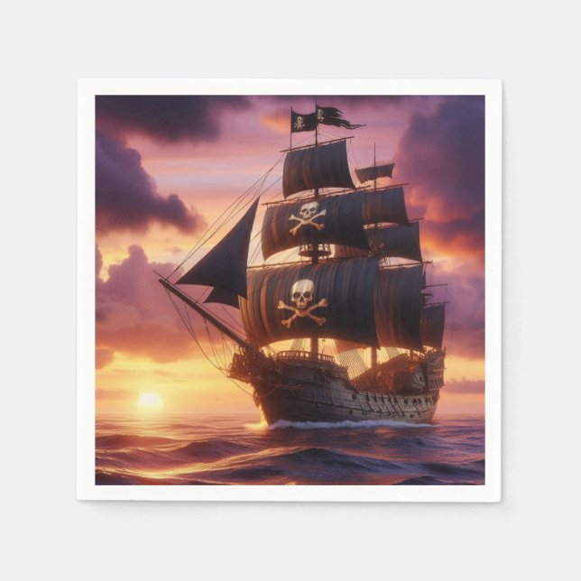 Pirate ship at sunrise/sunset  napkin (Front)