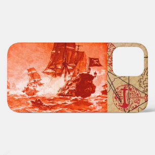 PIRATE SHIP BATTLE / ANTIQUE PIRATES TREASURE MAPS iPhone 12 CASE