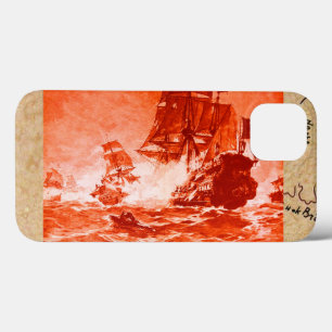 PIRATE SHIP BATTLE / ANTIQUE PIRATES TREASURE MAPS iPhone 13 CASE